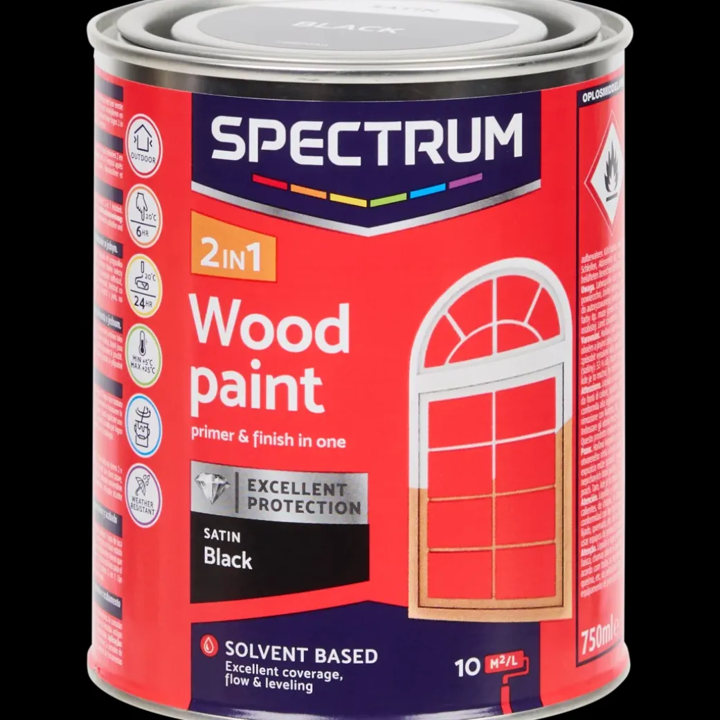 Peinture laque satinée pour bois 2-en-1 Spectrum Noir Noir | Action FR